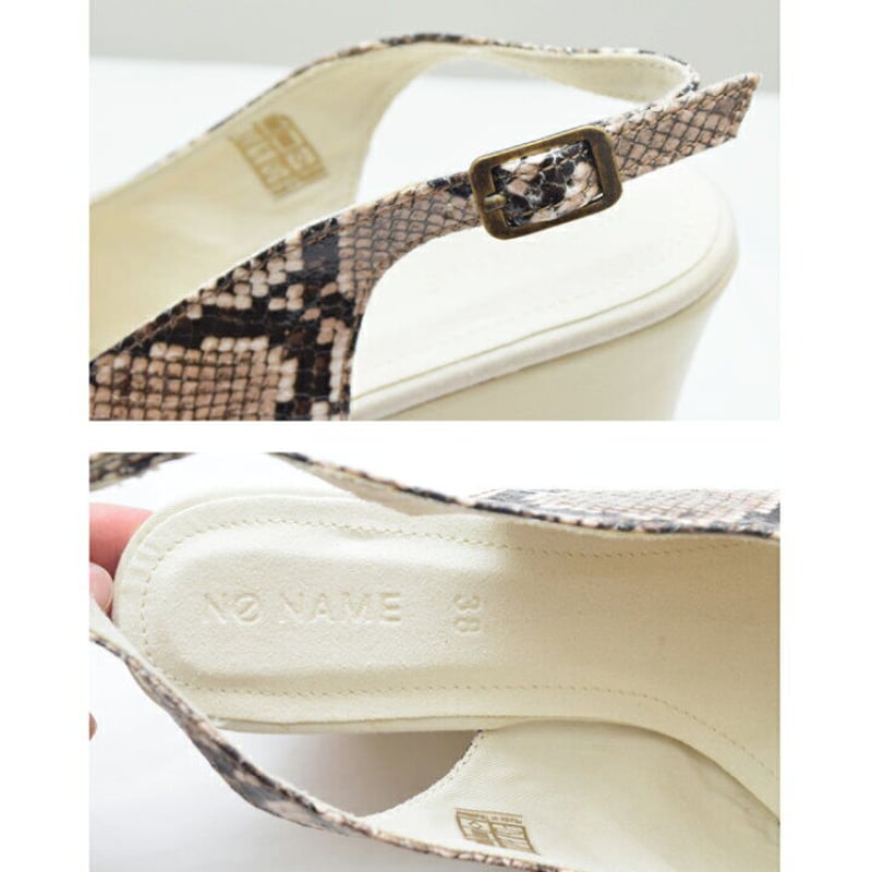 no name ノーネーム】パイソン型押しウエッジソール サンダル