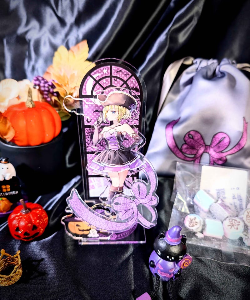 ハンドメイド♡♡ハロウィンにも♡♡キャンディツイン ブラックパープル 深層ハロウィン2025】深層キャンディー＆巾着＆立体アクスタ【DWU