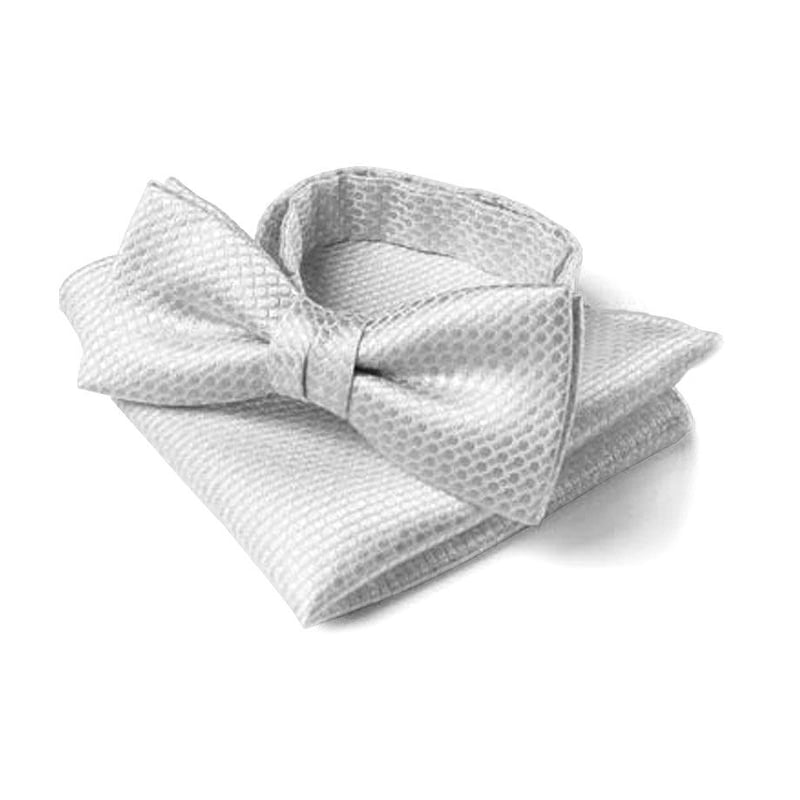 Charvet シャルべ ボウタイ 蝶ネクタイ シルバーグレー チェック ボウタイ（蝶ネクタイ）＆チーフ セット ワンタッチ式 シルバー シルク