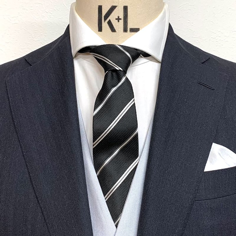 フォーマルネクタイ 白黒レジメンタル 慶事用 シルク FT-004