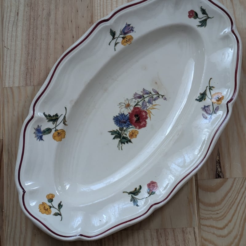 （希少）アグレスト　オーバル皿　サルグミンヌ フランスアンティーク サルグミンヌ アグレスト 花リム オーバル