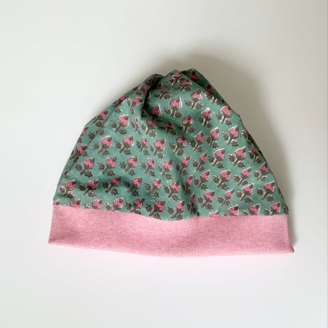 Twist beanie pink flower M(56~58) | aka yu ka