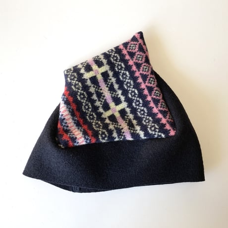 おうち帽  三角  ネイビー✖️編み込み柄     Sサイズ