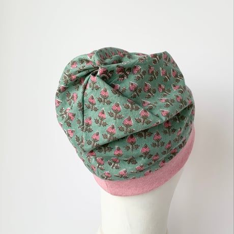 Twist beanie  pink flower  M(56~58)
