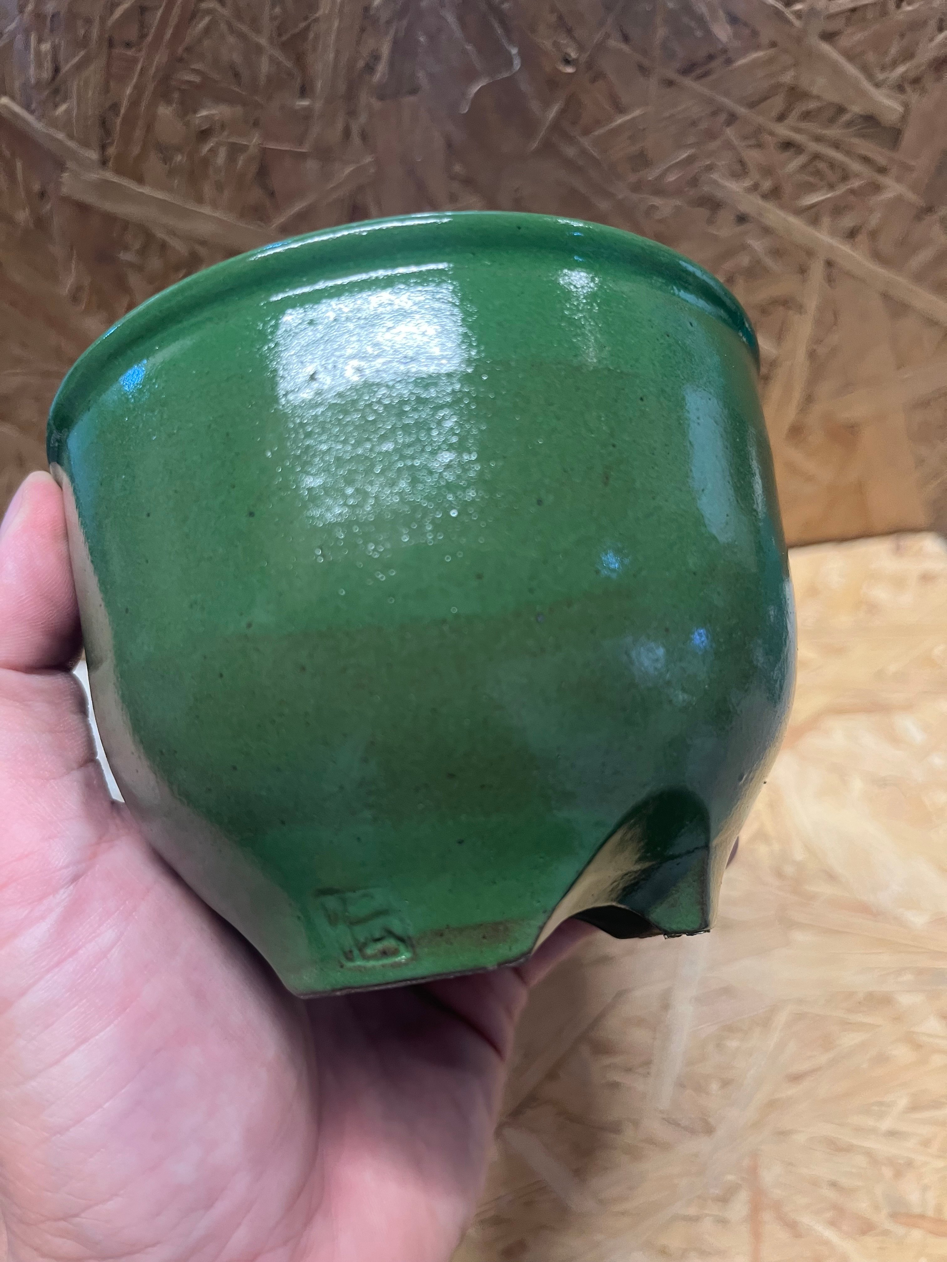 アーチ型陶器置物 ブラウングリーン 伝市鉢 コウロ型 3.5号 別注グリーン | GREEN LUCK