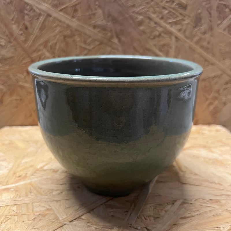 緑色の円型陶器製盆栽鉢 約42cm×15cm 盆栽鉢 色鉢 緑釉木瓜式鉢 陶器 4号 11cm グリーン 小品盆栽 ミニ盆栽