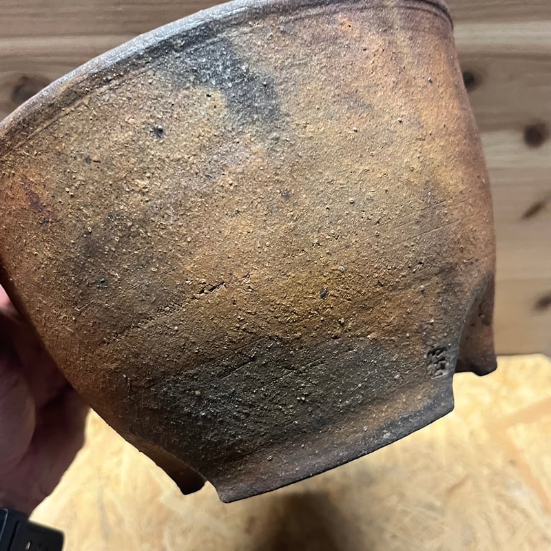 陶器 円形鉢 足付き 中央穴あり　豊林　落款 ラン鉢 穴あき鉢 ハンギング 吊り鉢 おしゃれ 陶器鉢 植木鉢 ミニ