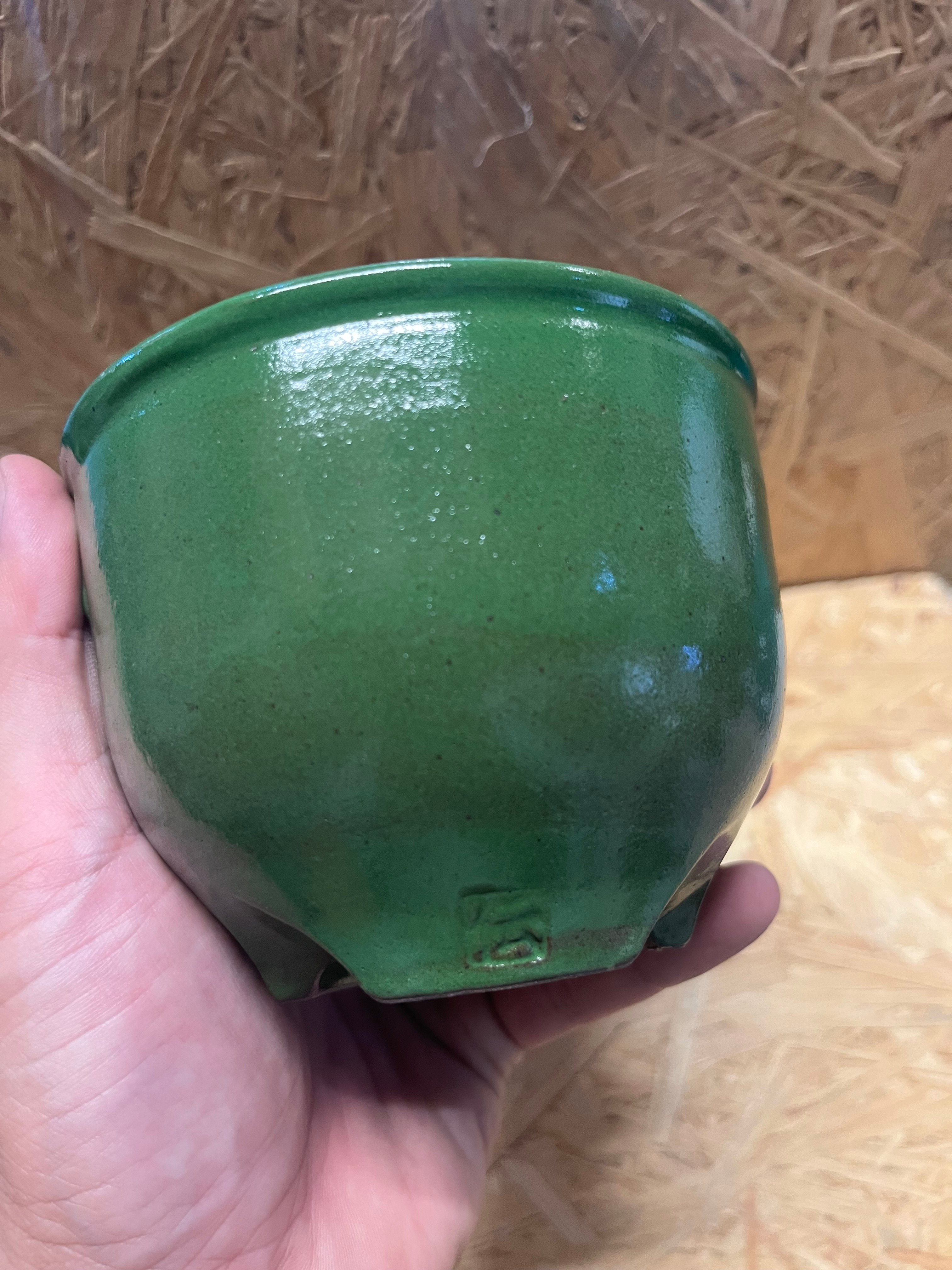 伝市鉢 コウロ型 3.5号 別注グリーン | GREEN LUCK