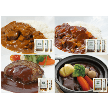 冷凍詰め合わせ Fセット〈カレー×3、ハヤシ×3、ハンバーグ×2、ビーフシチュー×2〉※送料込み価格です
