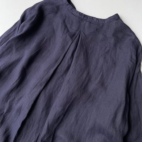 nest Robe リネンバンドカラースモックワンピース 【ネイビー】