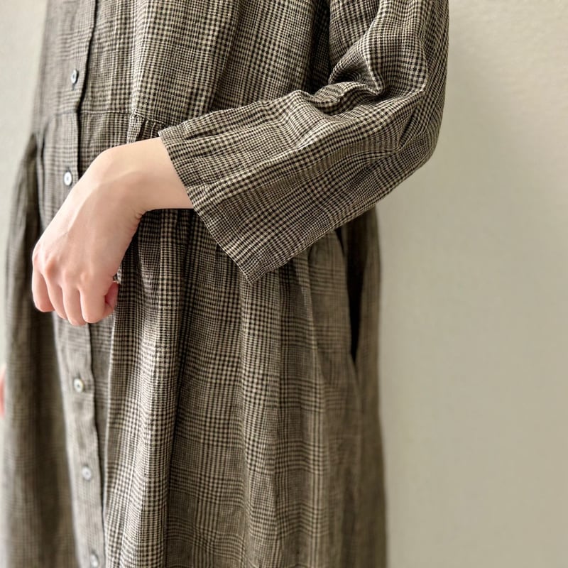 未使用 ネストローブ　リネングレンチェックワンピース　オールドマンズテーラー ネストローブ リネングレンチェックガーゼワンピース オールド