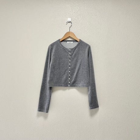 MACPHEE コットンポリエステルベロア クルーネックカーディガン