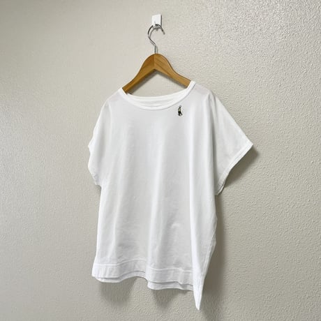 2025SS / grin オーガニックエーゲ海天竺 コーヒー刺繍ドルマンTシャツ（ホワイト）