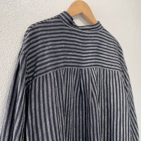 fog linen work リネンストライプバンドカラーシャツ