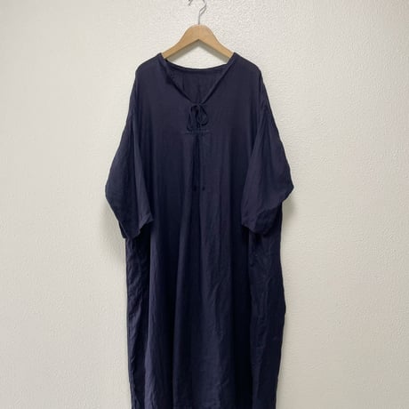 nest Robe リネンバンドカラースモックワンピース 【ネイビー】