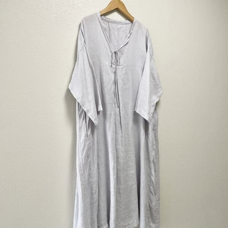 nest Robe リネンバンドカラースモックワンピース 【ブルーグレー】