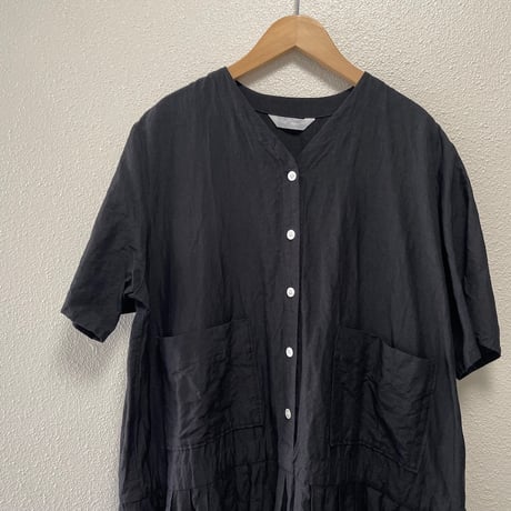 homspun  リネンバイオVネックタックワンピース