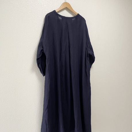 nest Robe リネンバンドカラースモックワンピース 【ネイビー】