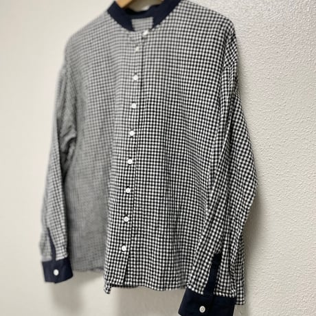 ina コットン麻起毛ワッシャーブロードチェックブラウス