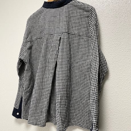 ina コットン麻起毛ワッシャーブロードチェックブラウス