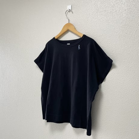 2025SS / grin オーガニックエーゲ海天竺 コーヒー刺繍ドルマンTシャツ（ブラック）