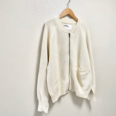 2023AW/ MHL. VINTAGE DRY COTTON RIB ZIP KNIT WOMENS (WHITE)