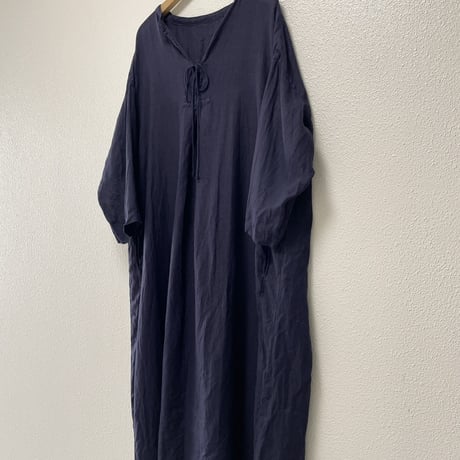 nest Robe リネンバンドカラースモックワンピース 【ネイビー】
