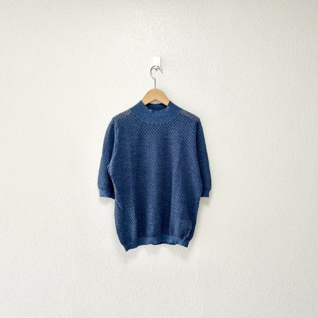 Malle chambre de charme ラミー/コットン 透かし編みハイネックサマーセーター