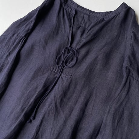 nest Robe リネンバンドカラースモックワンピース 【ネイビー】