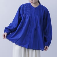 【3色展開】select 胸元シャーリング裾スカラップブラウス