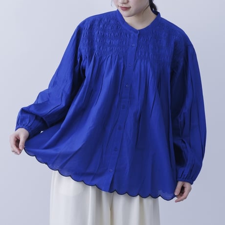【3色展開】select 胸元シャーリング裾スカラップブラウス