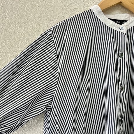 mizuiro ind ストライプスタンドカラーフレアワンピース