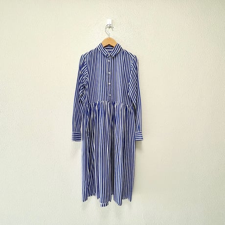 R&D.M.Co- ストライププリントコットンリネンギャザーワンピース