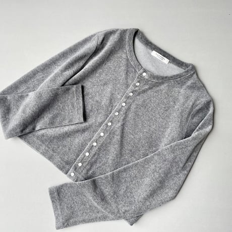 MACPHEE コットンポリエステルベロア クルーネックカーディガン