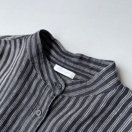 fog linen work リネンストライプバンドカラーシャツ
