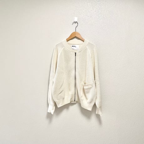 2023AW/ MHL. VINTAGE DRY COTTON RIB ZIP KNIT WOMENS (WHITE)