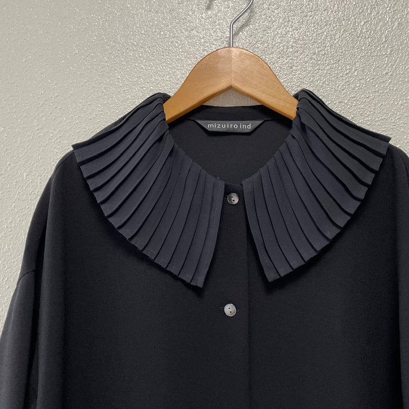 25SS 美品 mizuiro ind フリルカラーシャツワンピース ブラック