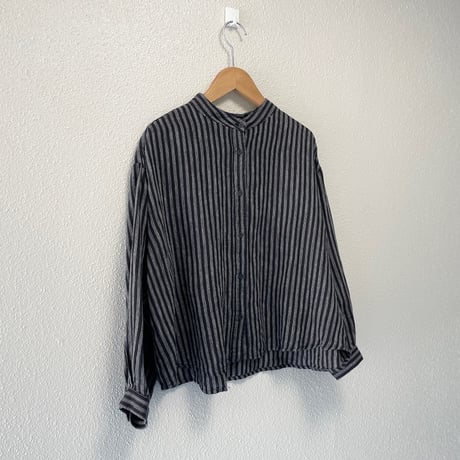 fog linen work リネンストライプバンドカラーシャツ