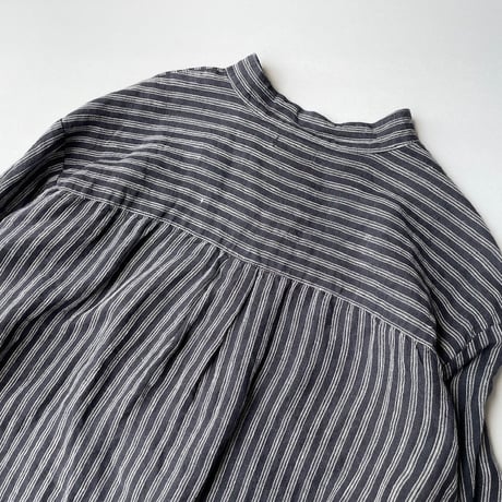 fog linen work リネンストライプバンドカラーシャツ