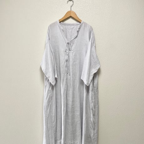 nest Robe リネンバンドカラースモックワンピース 【ブルーグレー】