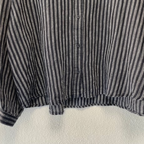 fog linen work リネンストライプバンドカラーシャツ