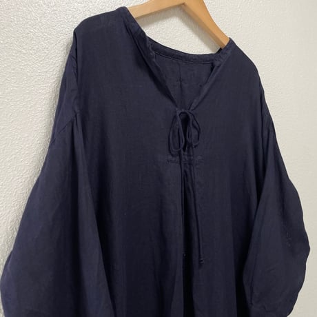 nest Robe リネンバンドカラースモックワンピース 【ネイビー】