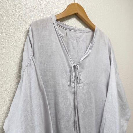 nest Robe リネンバンドカラースモックワンピース 【ブルーグレー】