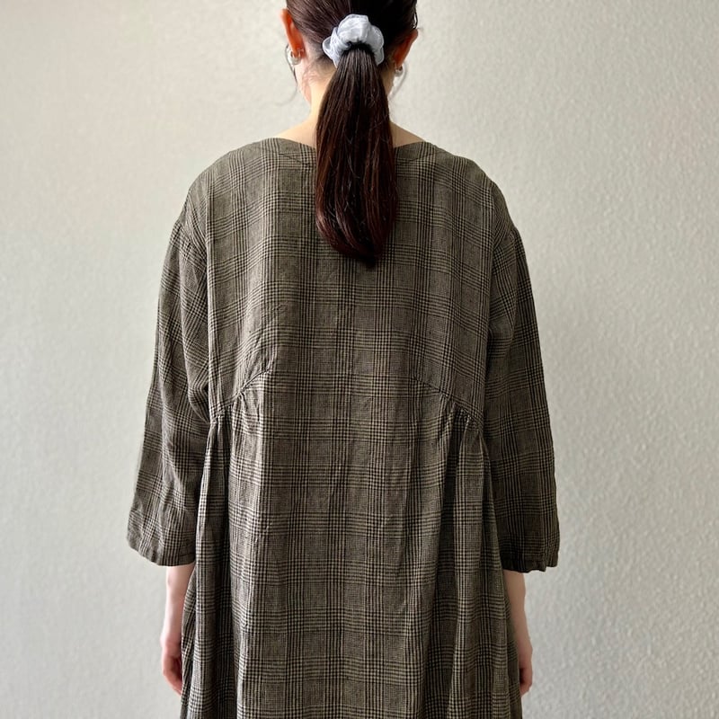 ネストローブ　リネングレンチェックガーゼワンピース　オールドマンズテーラー ネストローブ リネングレンチェックガーゼワンピース オールド