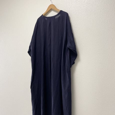 nest Robe リネンバンドカラースモックワンピース 【ネイビー】