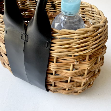 handmade 本革×籐 カゴバッグ
