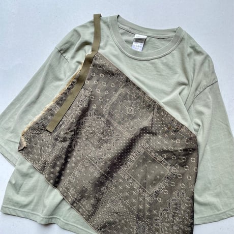 kha:ki コットン天竺ジャガードドッキングリメイクTシャツ