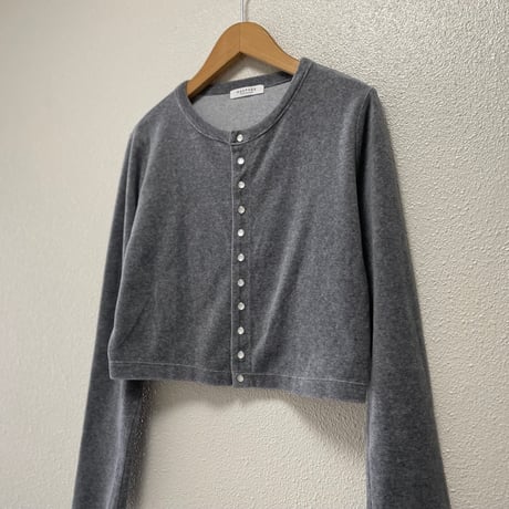 MACPHEE コットンポリエステルベロア クルーネックカーディガン