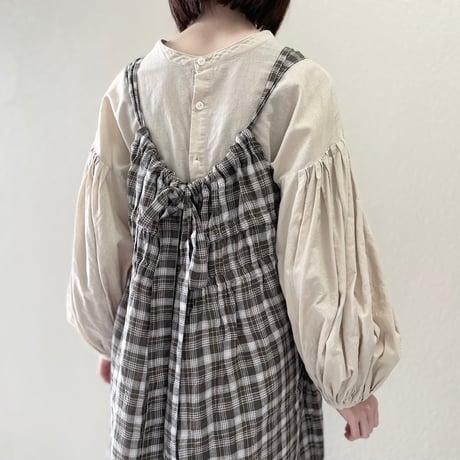 l'atelier du savon L/リボンのドロストオーバーオール