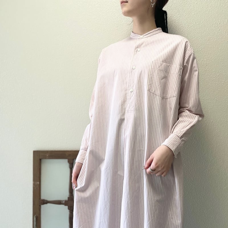 リノBAND COLLAR PULLOVER DRESS ロングシャツワンピース LENO (リノ) BAND COLLAR PULLOVER DRESS / バンドカラープル